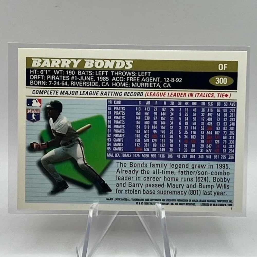 Barry Bonds 1996 Topps 300 MLB San Francisco Giants Baseball Trading Card